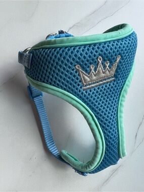 X-Small Dog Blue & Mint Mesh Harness with Crown Embroidery